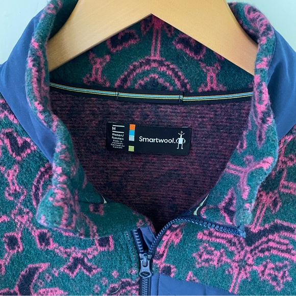 SMARTWOOL Hudson Trail Fleece Jacket Full Zip Emerald Brocade Size Medium - Picture 7 of 8